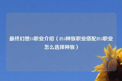 最终幻想14职业介绍（ff14种族职业搭配ff14职业怎么选择种族）