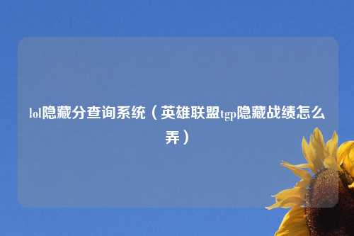 lol隐藏分查询系统（英雄联盟tgp隐藏战绩怎么弄）