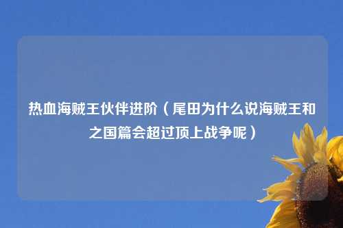 热血海贼王伙伴进阶（尾田为什么说海贼王和之国篇会超过顶上战争呢）