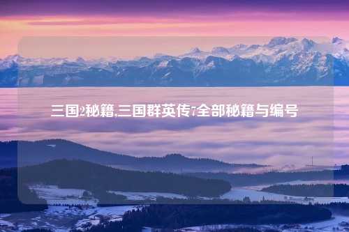 三国2秘籍,三国群英传7全部秘籍与编号