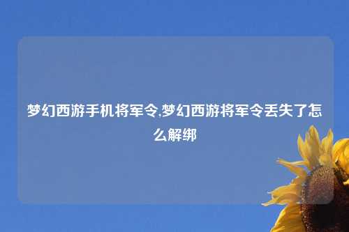 梦幻西游手机将军令,梦幻西游将军令丢失了怎么解绑