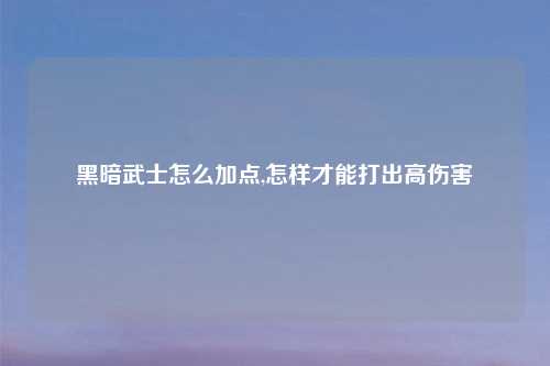 黑暗武士怎么加点,怎样才能打出高伤害