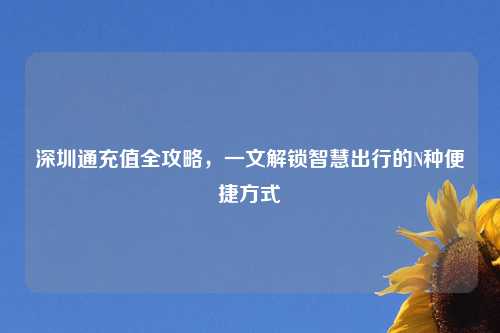 深圳通充值全攻略，一文解锁智慧出行的N种便捷方式