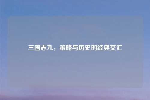 三国志九，策略与历史的经典交汇