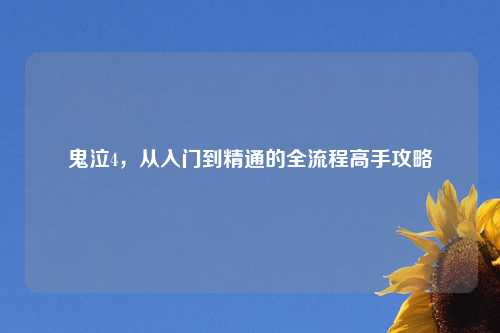 鬼泣4，从入门到精通的全流程高手攻略